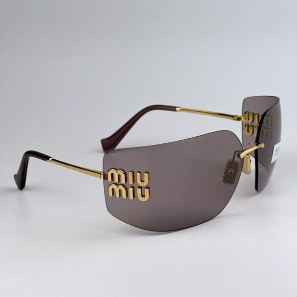NEW Miu Miu MU54YS 5AK06I RUNWAY Gold Purple Brown Wraparound Women Sunglasses main image 9